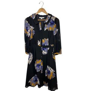 Boden Floral Shirt Dress M Multicolor Knee Length 3/4 Sleeve